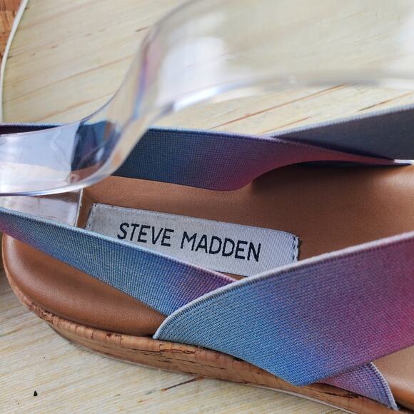STEVE MADDEN | Elastic Strap | Blue/Pink | Cork Platform Gladi Sandals | Sz 8.5 - Picture 7 of 7